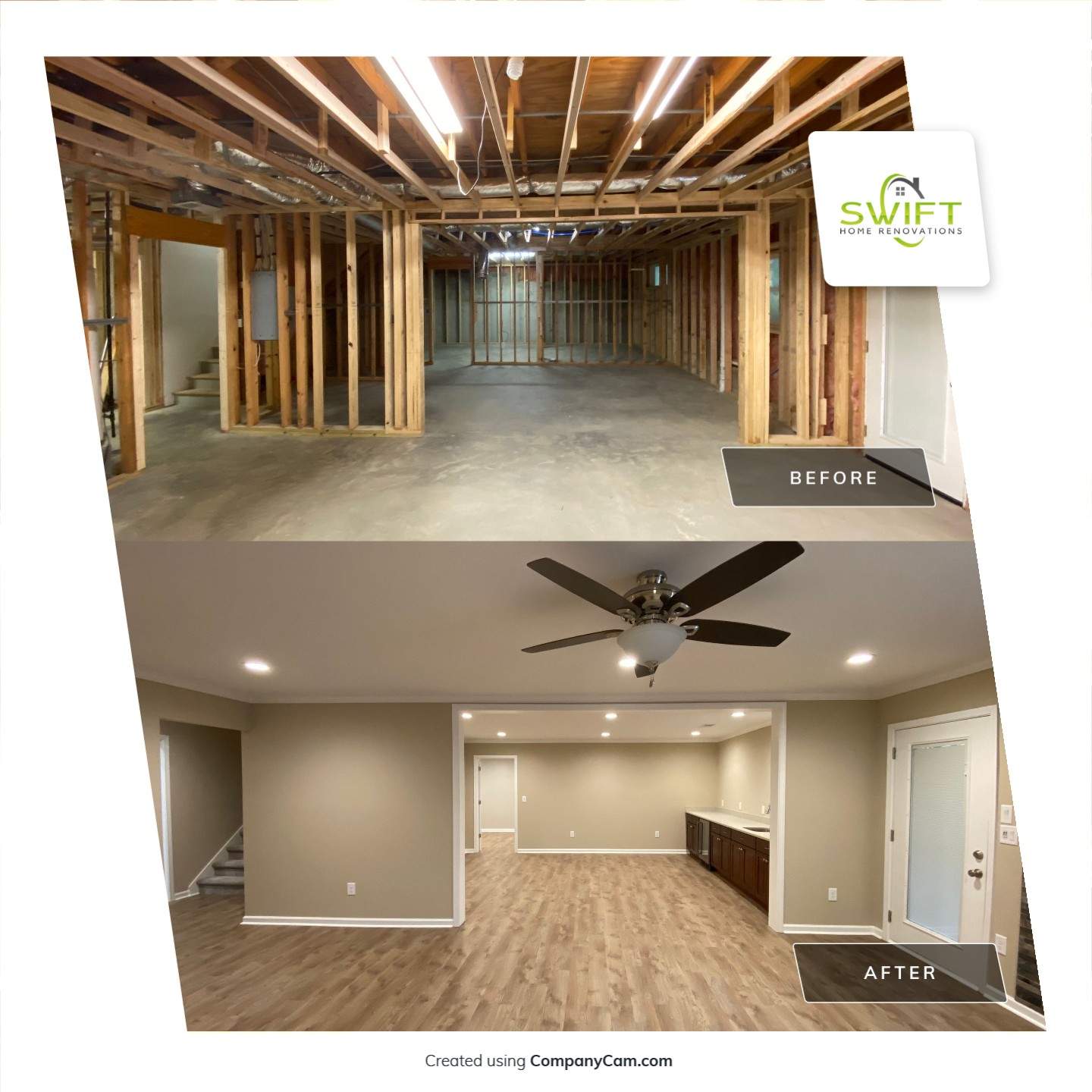 Acworth Basement Transformation With Wet Bar and Stone Fireplace by Swift Home Renovations