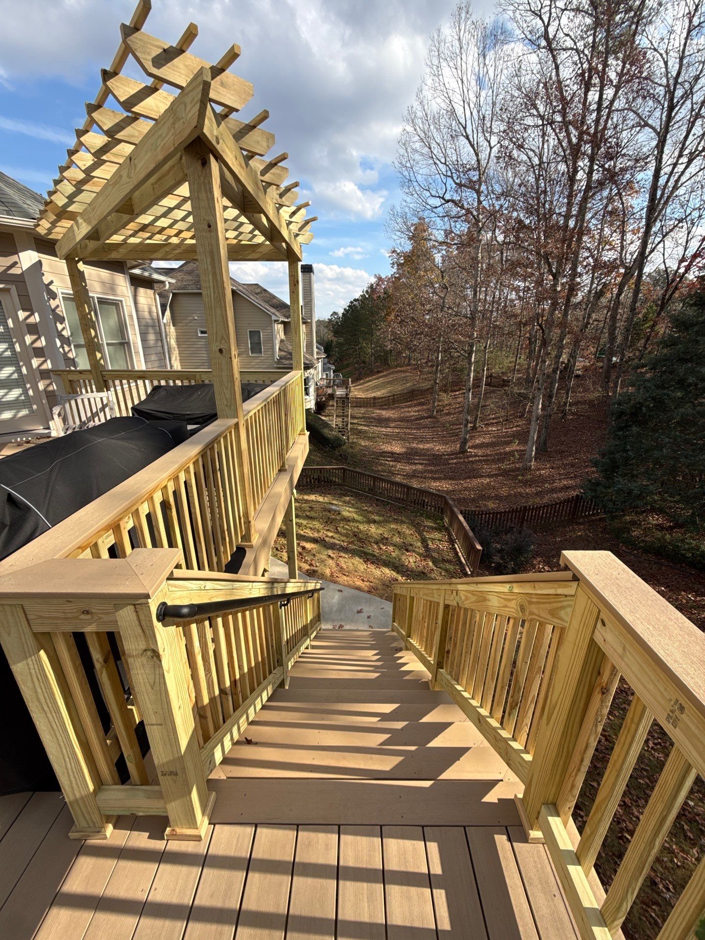 Multi-Level Deck Replacement With Custom Pergola In Woodstock by Swift Home Renovations 