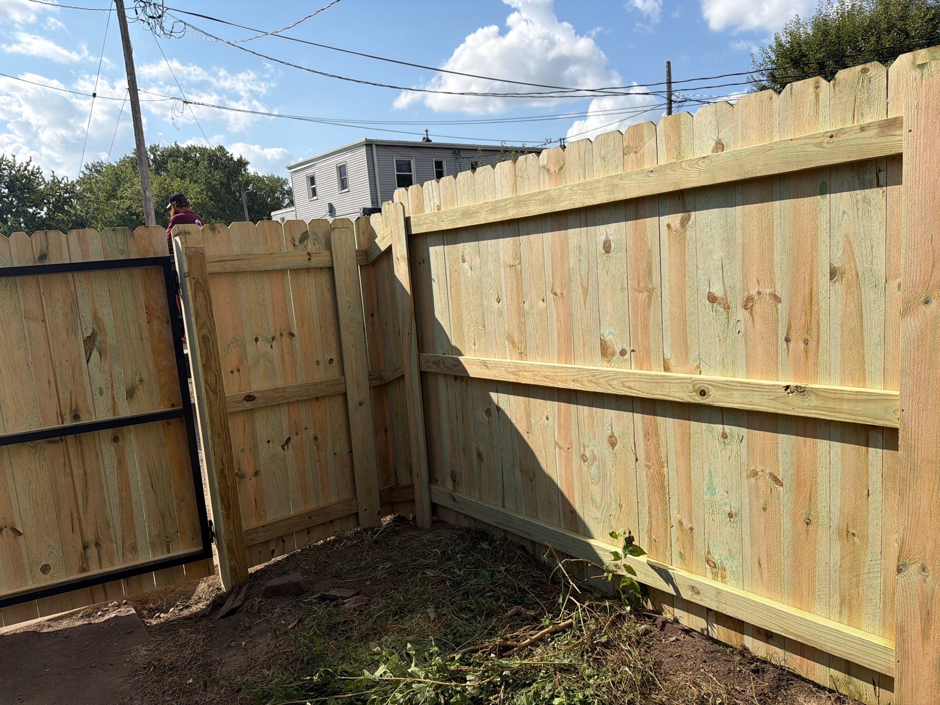 New Treated Wood Privacy Fence and Metal-Framed Gates by Perfect Picket Fence and Stain