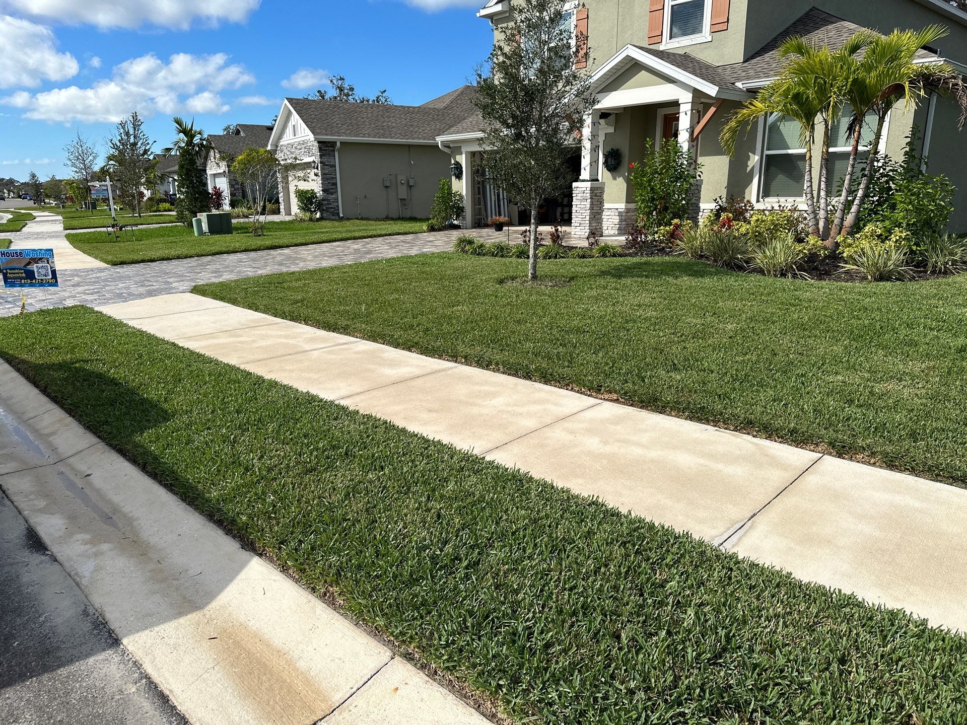 House Wash, Paver Driveway & Sidewalk Cleaning + Sanding & Sealing in Trevesta Community, Palmetto, FL by Sunshine AquaWash