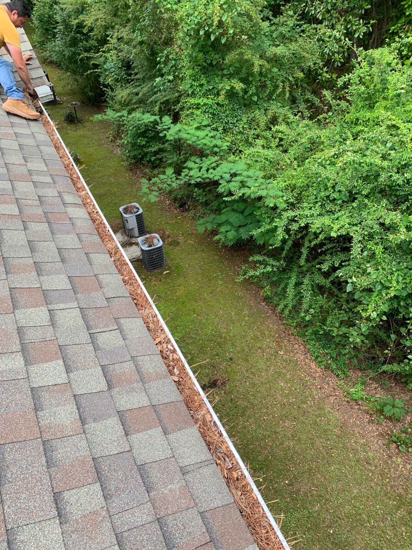 Commercial gutter cleaning Georgia before photo with filled gutters