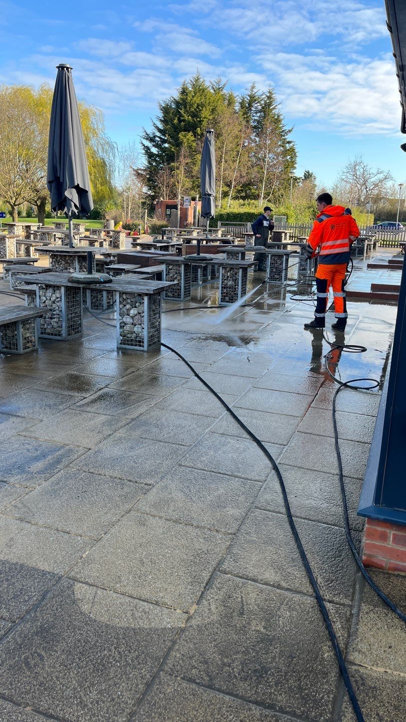 Patio Area Spring Clean using Mosmatic Flat Surface Cleaner by Ges Exterior Cleaning ltd
