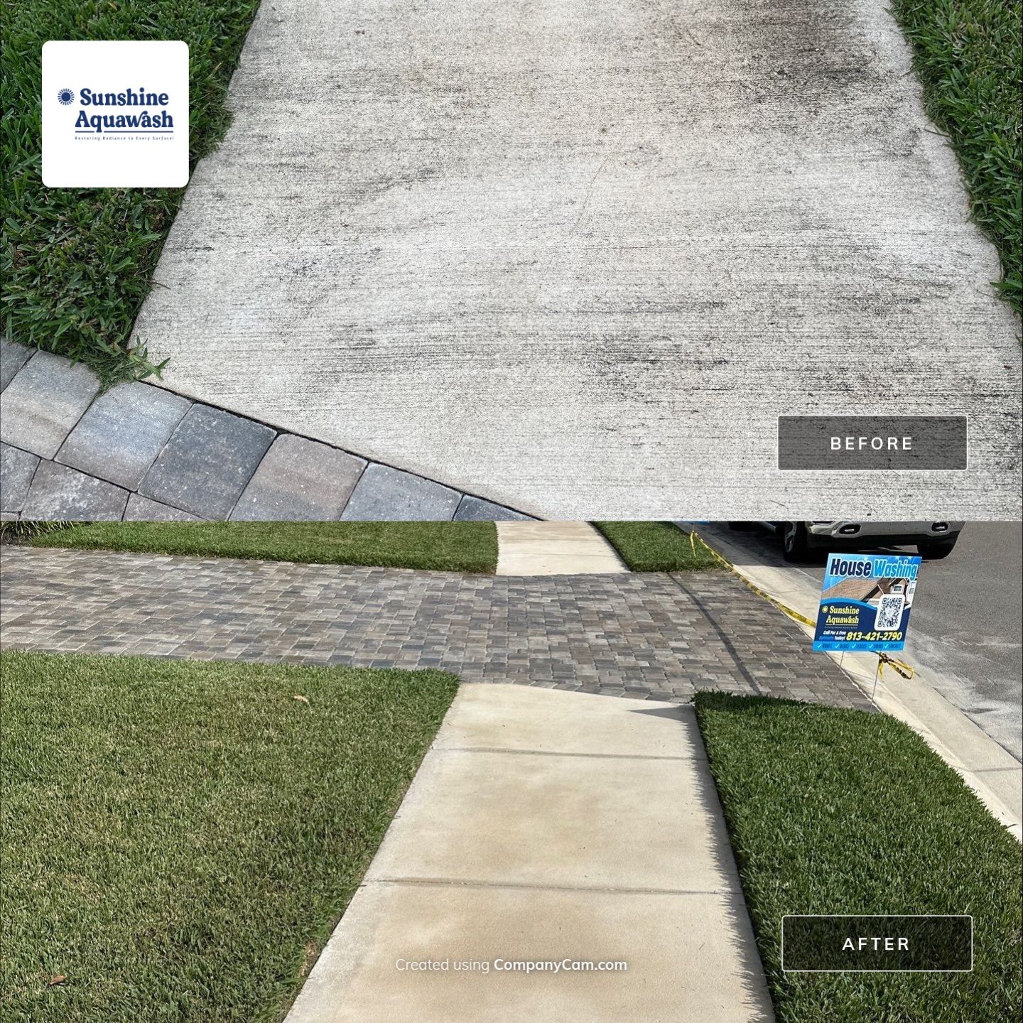 House Wash, Paver Driveway & Sidewalk Cleaning + Sanding & Sealing in Trevesta Community, Palmetto, FL by Sunshine AquaWash