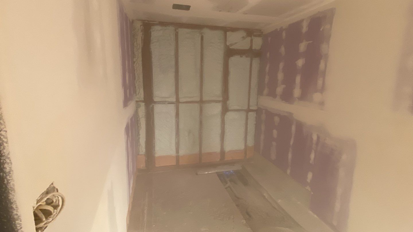 Spray Foam Insulation on small room by Straight Edge Roofing Inc