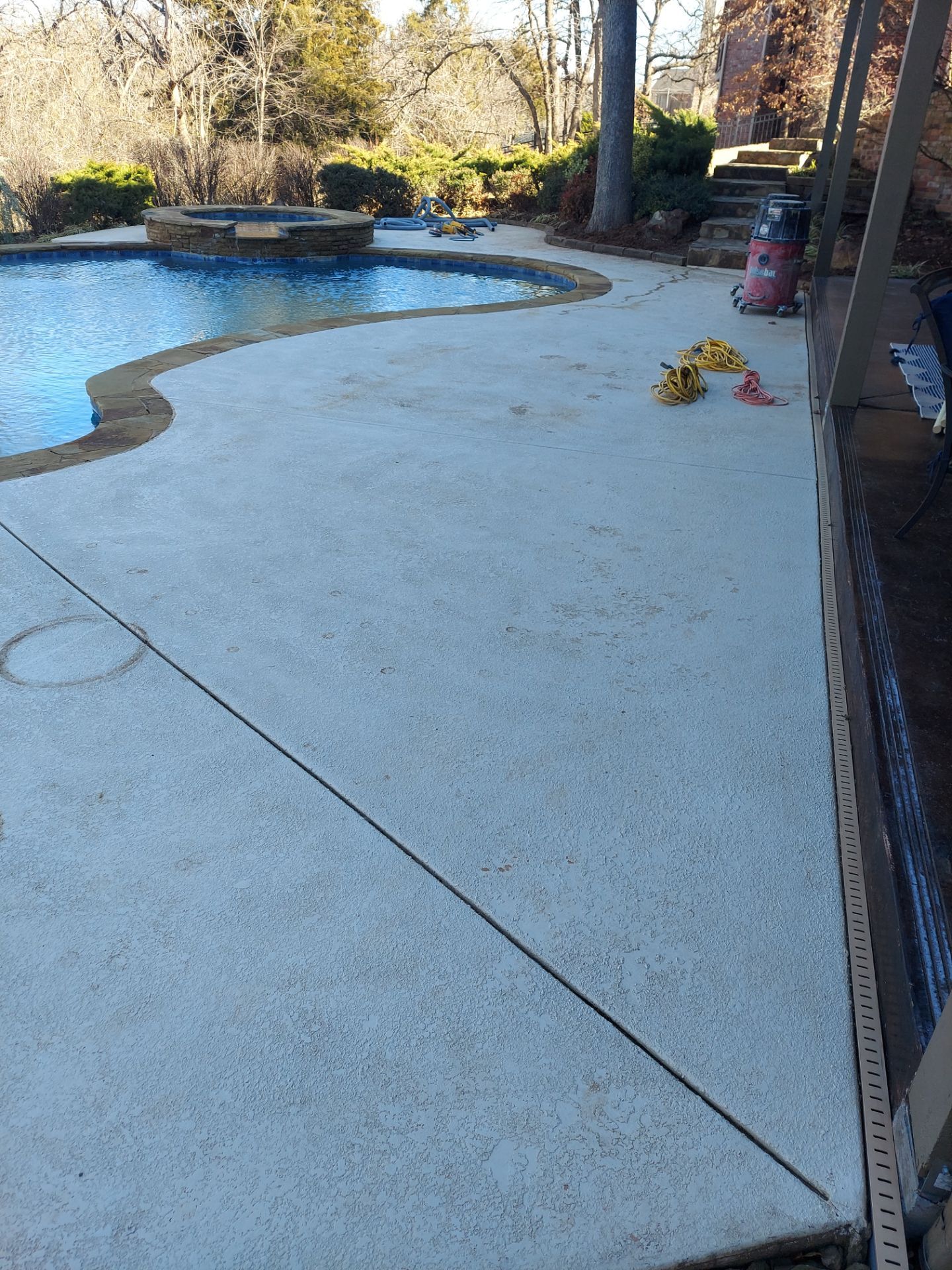 Pool Deck Install with Pebble Beach by Copperhead Coatings